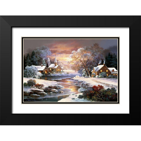 Winter Church Black Modern Wood Framed Art Print with Double Matting by Lee, James