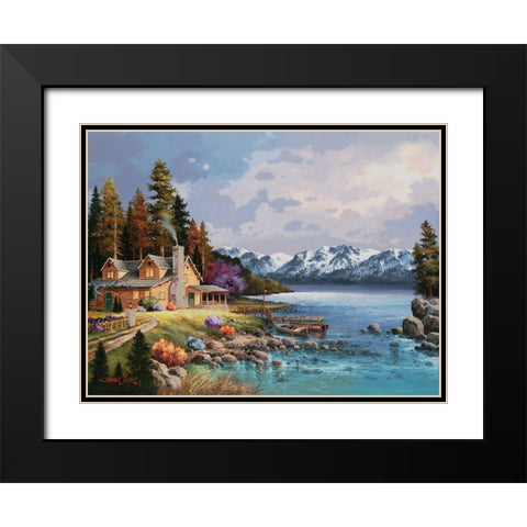 Mountain Cabin Black Modern Wood Framed Art Print with Double Matting by Lee, James