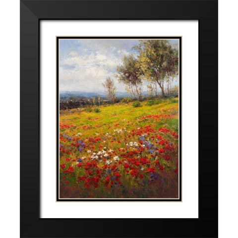 Wildflower Hillside Black Modern Wood Framed Art Print with Double Matting by Hulsey