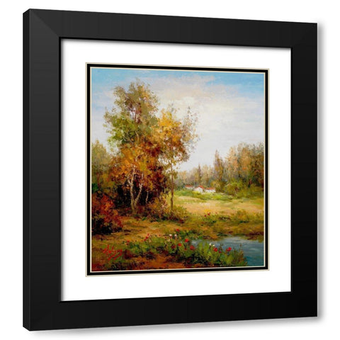 Poppies Pond Black Modern Wood Framed Art Print with Double Matting by Hulsey