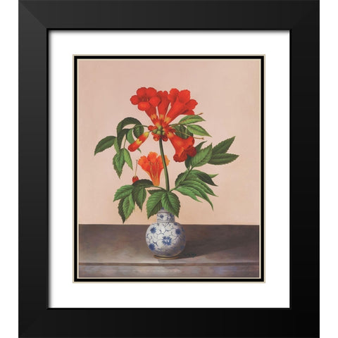 Red Flutes Black Modern Wood Framed Art Print with Double Matting by Welby