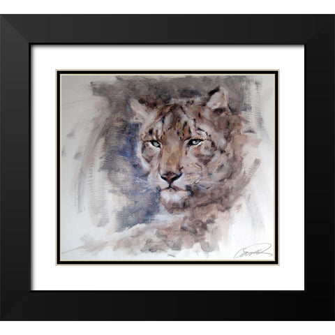 Snow Leopard Stare Black Modern Wood Framed Art Print with Double Matting by Campbell, Robert