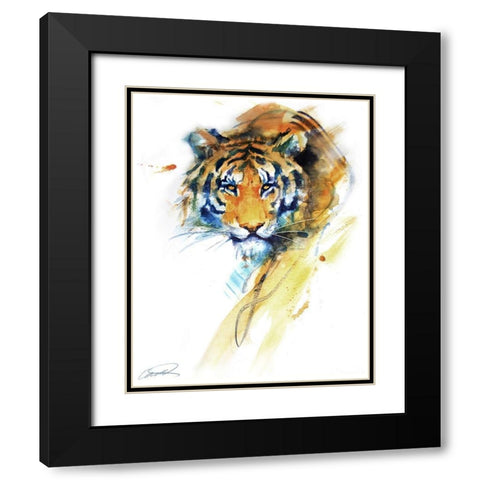 Tiger Strokes Black Modern Wood Framed Art Print with Double Matting by Campbell, Robert