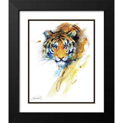 Tiger Strokes Black Modern Wood Framed Art Print with Double Matting by Campbell, Robert
