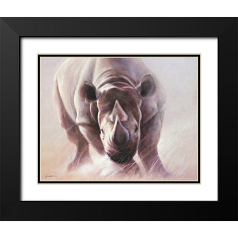 Full Speed Ahead Rhino Black Modern Wood Framed Art Print with Double Matting by Campbell, Robert