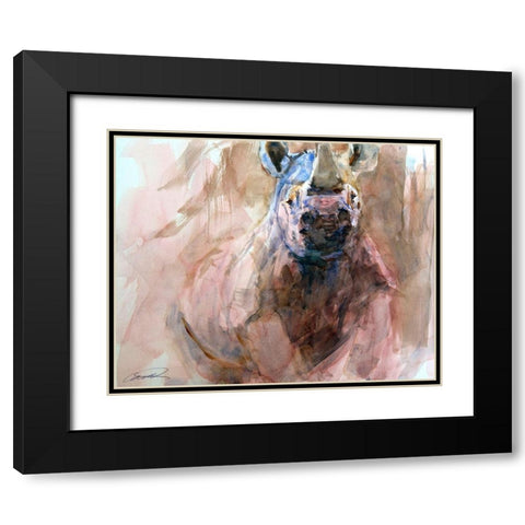 Advanced Alert Rhino Black Modern Wood Framed Art Print with Double Matting by Campbell, Robert