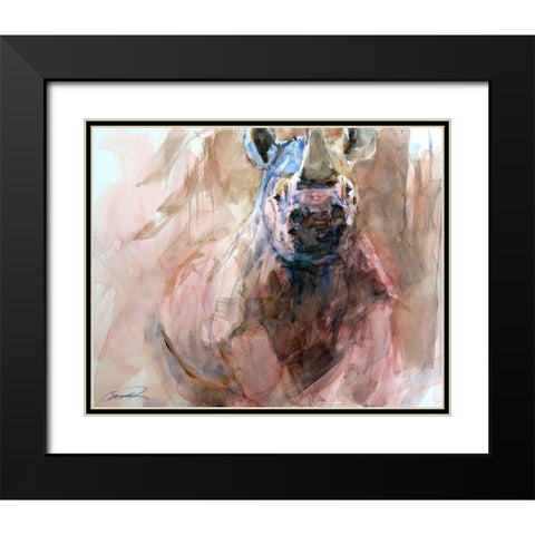 Advanced Alert Rhino Black Modern Wood Framed Art Print with Double Matting by Campbell, Robert