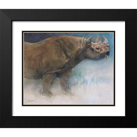 The Guardian Rhino Black Modern Wood Framed Art Print with Double Matting by Campbell, Robert