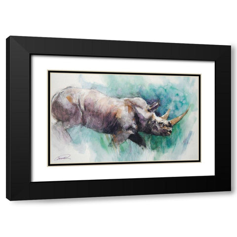 Rhino Crossing Black Modern Wood Framed Art Print with Double Matting by Campbell, Robert
