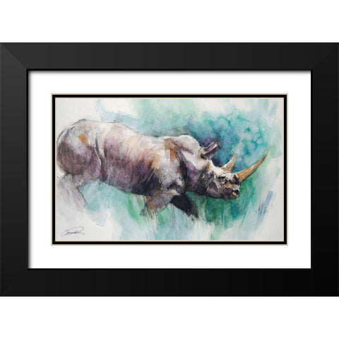 Rhino Crossing Black Modern Wood Framed Art Print with Double Matting by Campbell, Robert