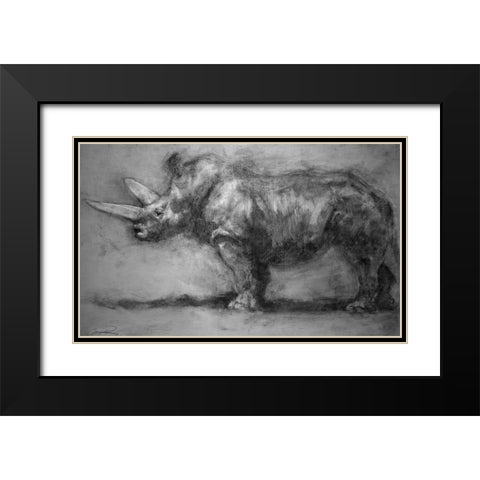 Security Guard Rhino Black Modern Wood Framed Art Print with Double Matting by Campbell, Robert