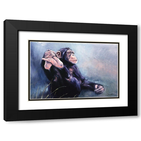 Cest la Vie Chimp Black Modern Wood Framed Art Print with Double Matting by Campbell, Robert