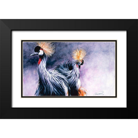 Crowned Cranes Black Modern Wood Framed Art Print with Double Matting by Campbell, Robert