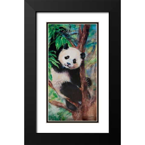 Panda Playtime Black Modern Wood Framed Art Print with Double Matting by Campbell, Robert