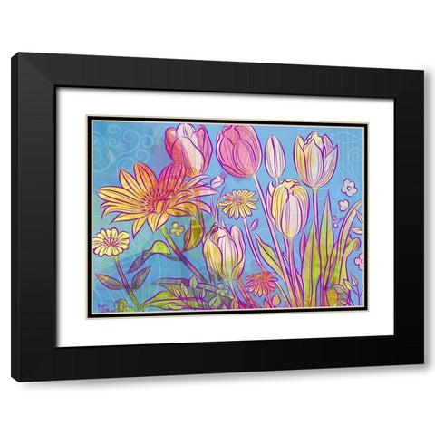Rebel Yell Tulips Black Modern Wood Framed Art Print with Double Matting by Naskrent, Delores