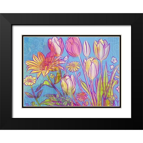 Rebel Yell Tulips Black Modern Wood Framed Art Print with Double Matting by Naskrent, Delores