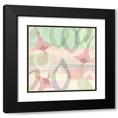 Blush and Mint Dancing Flowers Black Modern Wood Framed Art Print with Double Matting by Kouta, Flora