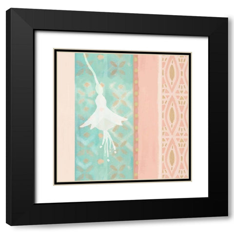 Pink and Mint Flower Panel Black Modern Wood Framed Art Print with Double Matting by Kouta, Flora