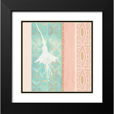 Pink and Mint Flower Panel Black Modern Wood Framed Art Print with Double Matting by Kouta, Flora