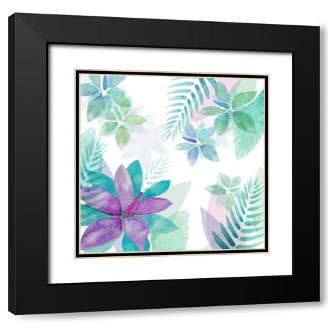 Aqua Violet Flowers Black Modern Wood Framed Art Print with Double Matting by Kouta, Flora