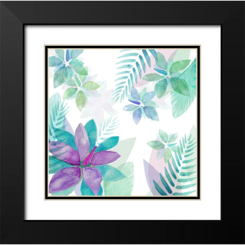 Aqua Violet Flowers Black Modern Wood Framed Art Print with Double Matting by Kouta, Flora