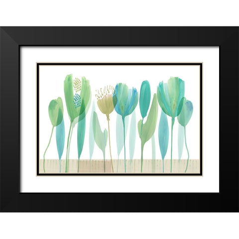 Serene Greens II Black Modern Wood Framed Art Print with Double Matting by Kouta, Flora