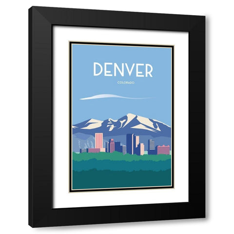 Denver travel poster Black Modern Wood Framed Art Print with Double Matting by ARCTIC FRAME