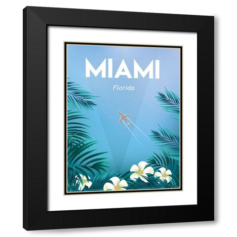 Miami travel poster Black Modern Wood Framed Art Print with Double Matting by ARCTIC FRAME