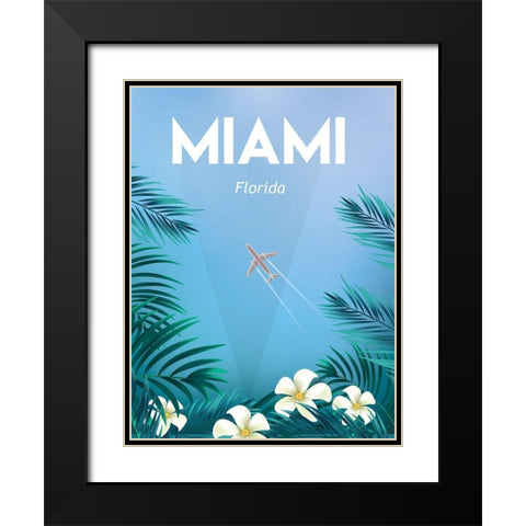 Miami travel poster Black Modern Wood Framed Art Print with Double Matting by ARCTIC FRAME