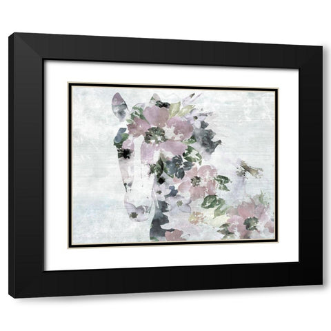 Vivid Floral Horse Black Modern Wood Framed Art Print with Double Matting by Orlov, Irena