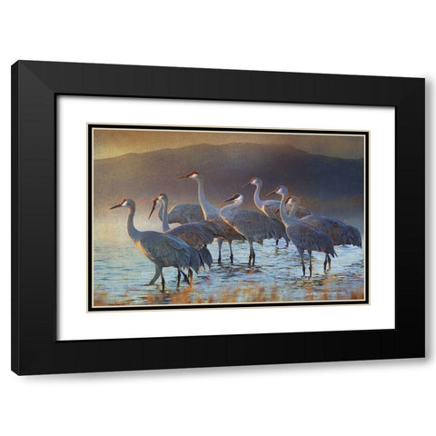 Bosque Dawn Cranes Black Modern Wood Framed Art Print with Double Matting by Vest, Christopher