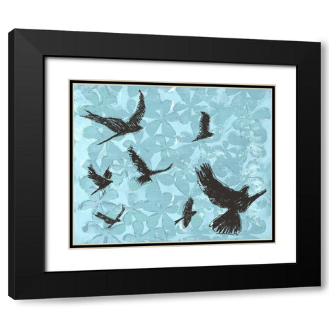 Birds on Light Blue Black Modern Wood Framed Art Print with Double Matting by St Hilaire, Elizabeth