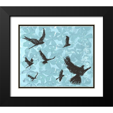 Birds on Light Blue Black Modern Wood Framed Art Print with Double Matting by St Hilaire, Elizabeth