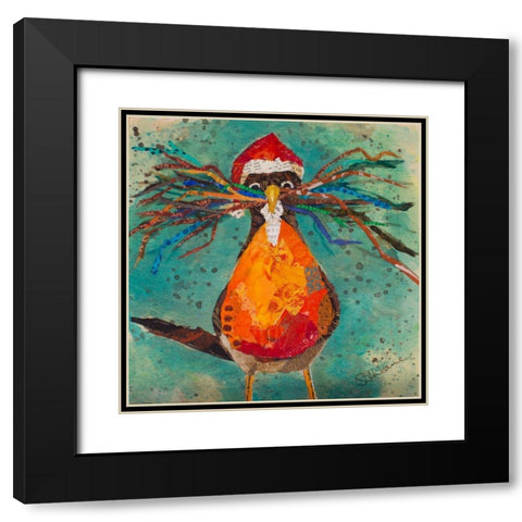 Curious Santa Bird Black Modern Wood Framed Art Print with Double Matting by St Hilaire, Elizabeth