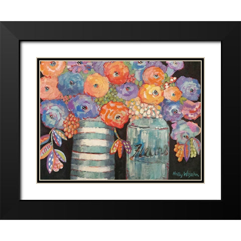 Two Aqua Vases of Flowers Black Modern Wood Framed Art Print with Double Matting by Wojahn, Holly