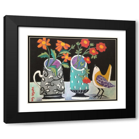 Two Cheery Vases and a Chirp Black Modern Wood Framed Art Print with Double Matting by Wojahn, Holly
