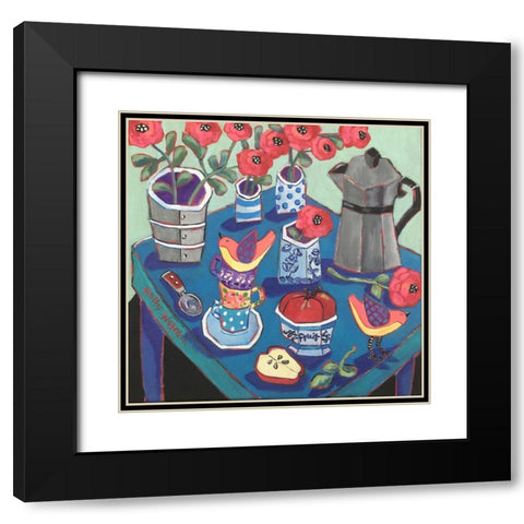 A Happy Blue Table Black Modern Wood Framed Art Print with Double Matting by Wojahn, Holly