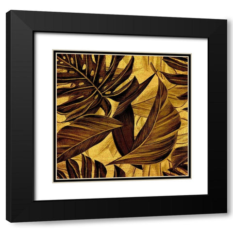 Golden Leaves Black Modern Wood Framed Art Print with Double Matting by Surma, Agata