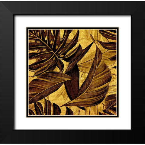 Golden Leaves Black Modern Wood Framed Art Print with Double Matting by Surma, Agata