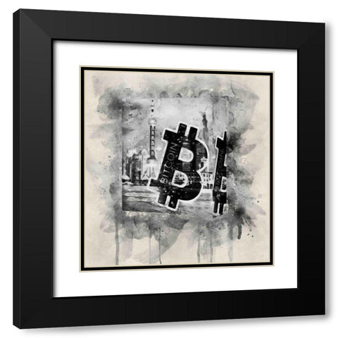 Bitcoin Block Black Modern Wood Framed Art Print with Double Matting by Surma, Agata
