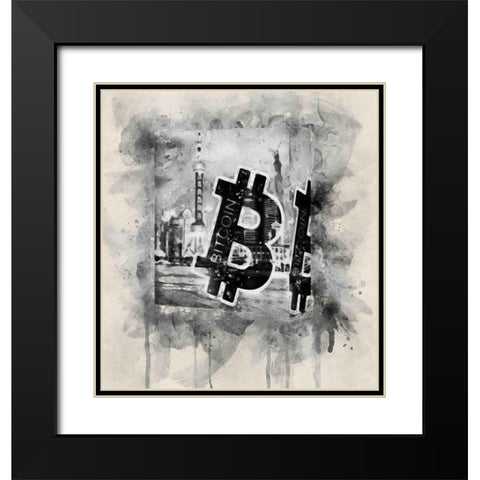 Bitcoin Block Black Modern Wood Framed Art Print with Double Matting by Surma, Agata