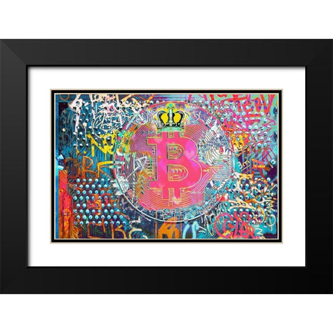 Bitcoin Graffiti Art VIII Black Modern Wood Framed Art Print with Double Matting by Orlov, Irena