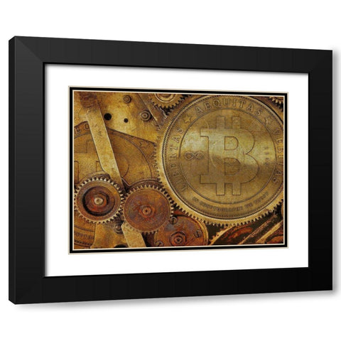 Grunge Bitcoin I Black Modern Wood Framed Art Print with Double Matting by Hunziker, Steve