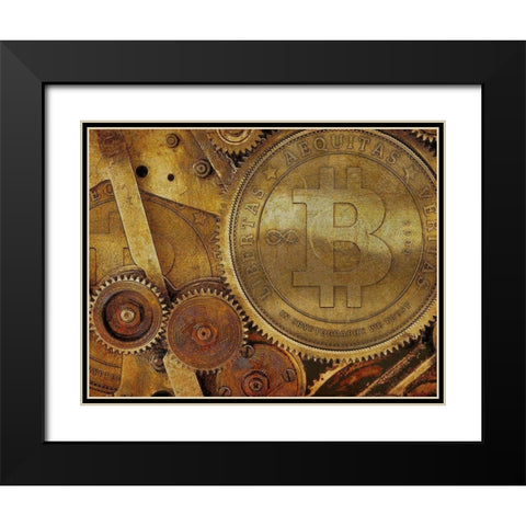 Grunge Bitcoin I Black Modern Wood Framed Art Print with Double Matting by Hunziker, Steve