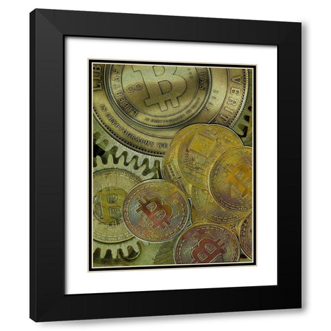 Grunge Bitcoin III Black Modern Wood Framed Art Print with Double Matting by Hunziker, Steve