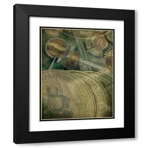 Grunge Bitcoin IV Black Modern Wood Framed Art Print with Double Matting by Hunziker, Steve