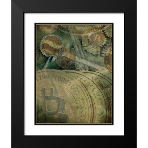 Grunge Bitcoin IV Black Modern Wood Framed Art Print with Double Matting by Hunziker, Steve