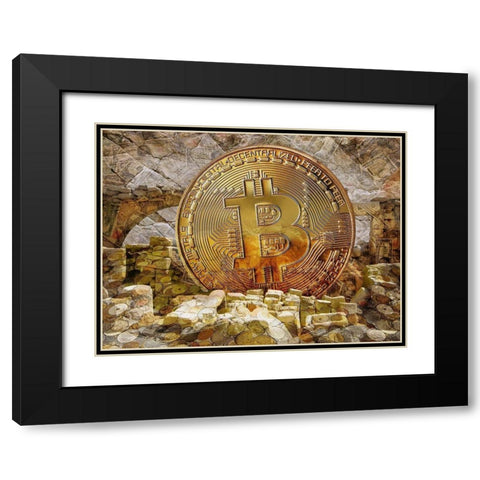 Bitcoin New Age III Black Modern Wood Framed Art Print with Double Matting by Hunziker, Steve