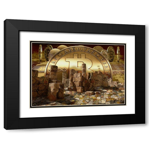 Bitcoin New Age V Black Modern Wood Framed Art Print with Double Matting by Hunziker, Steve