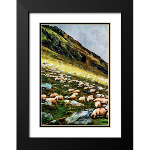 Highland Hillside Herd I Black Modern Wood Framed Art Print with Double Matting by Aldridge, Ashley